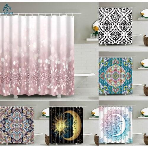 Fashion Mandala Flower Geometric Shower Surtain Simple Bathroom Curtain Frabic Waterproof Polyester Bath Curtain With Hooks