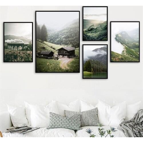 Lake Mountain Landscape Canvas Art Poster Tree Forest Painting Nature Wall Art Poster Nordic Wall Pictures For Living Room Decor