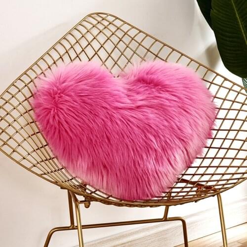 16 Colors Artificial Wool Fur Sheepskin Cushion Pillow Cover Washable Home Hairy Faux Plain Fluffy Soft Sofa Love Shape Cushion