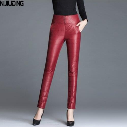 NIJIUDING Women Winter Warm Thick Down Pants Female Causal Pencil Pant High Waist OuterWear Long Trousers Plus Size S-6XL Pants