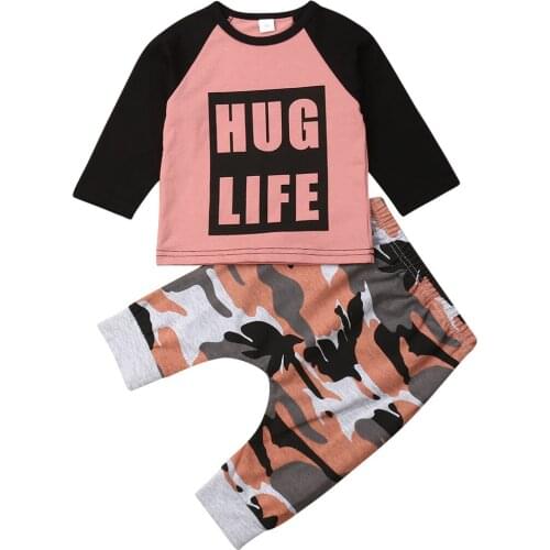 Newborn Baby Baby Boy Autumn Clothes Long Sleeve Letter Print Tops T-shirt +Pants 2pcs Outfits