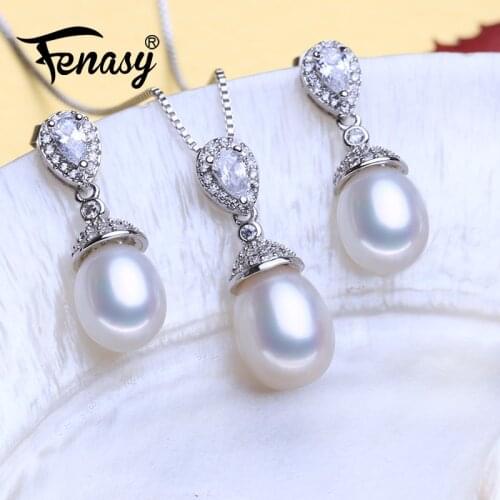 FENASY Natural Freshwater Pearl Jewelry Sets 925 Sterling Silver Drop Earrings Pendant Necklaces For Women Wedding Jewelry sets