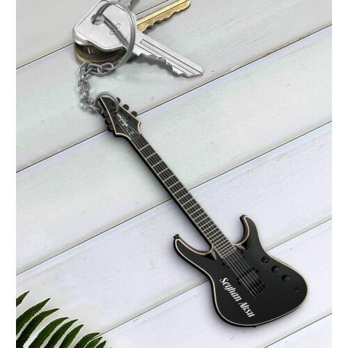 Personalized Is Bass Guitar Musical Instrument Wooden Anahtarlık-3