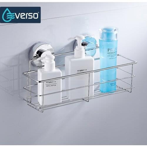 Stainless Steel Shelves Bathroom Shower Shelf Dual Sucker Bathroom Shelf Wall Mount Shelf Shampoo Holder Basket