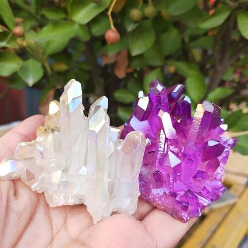 Natural Aura angel crystal cluster purple and colorful Titanium coating Gemstone quartz cluster Energy present