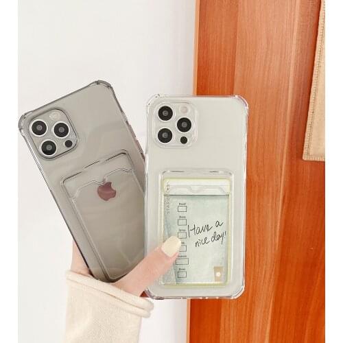 Clear Wallet Card Holder Shockproof Phone Case For iPhone 11 12 Pro Max Mini XS X XR 7 8 Plus SE 2020 Candy Soft TPU Back Cover