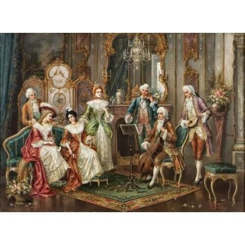 Figure Classic Art Oil Painting on Canvas Mozart en la Corte by Heinz Pinggera for Living Room Wall Decor Hand Painted