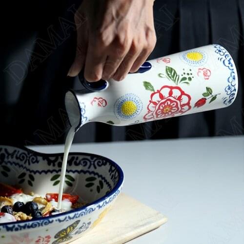 Hand Painted Ceramic Olive Oil Bottles Retro Flower Decoration Porcelain Soy Sauce Cruet Home Living Room Storage Ornaments Vase