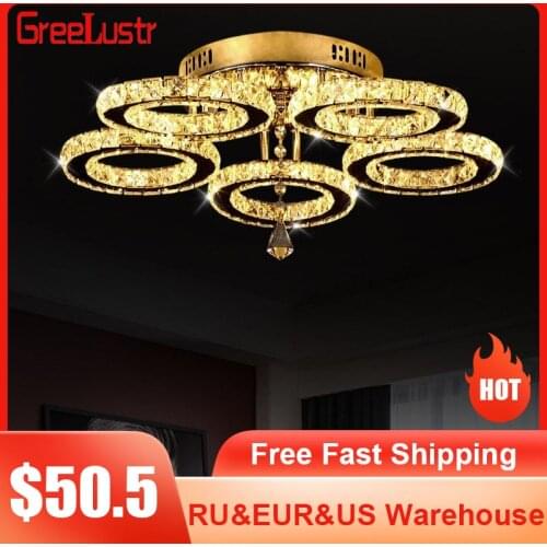 Modern Crystal 5/3 Rings Led Crystal Ceiling Light Fixture Stainless Steel Ceiling Lamps Lustre Luminaria Home Decor Lighting