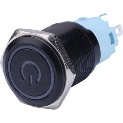 19mm 12v LED black shell metal push button switch dashboard custom Power symbol momentary latching on off car racing switch