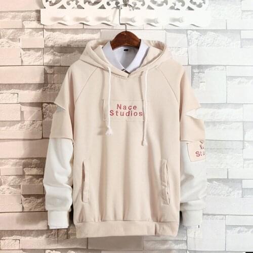 Hoodies Men Hooded Hole Letter Printed Loose All-match Harajuku Sweatshirts Mens Trendy Soft Clothing