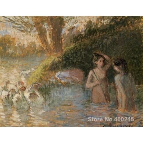 Famous Arts Reproduction Bathing Goose Maidens Camille Pissarro oil Paintings High quality Hand-painted