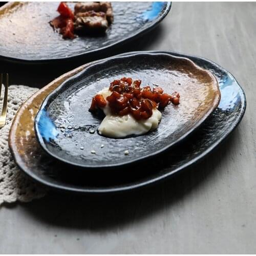 Japanese ceramic plate household tableware oval dish plate sashimi sushi plate appetizer