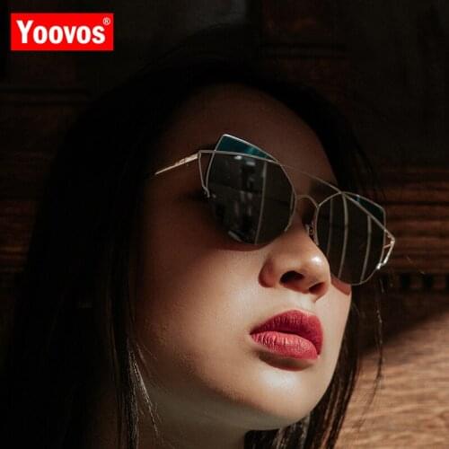 Yoovos 2021 High Quality Cat Eye Sunglasses Women Vintage Metal Brand Designer Glasses For Women Mirror Retro Oculos De Sol