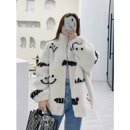 Sheep shearing Fur coat women plus size 2020 winter new fashion women jacket and top set street wear