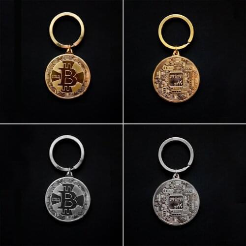 Gold Silver Alloy Bitcoin BTC Key Chain Keyring for Women Man Car Bag Jewelry Decoration Collectible Coin Art Gift NEW