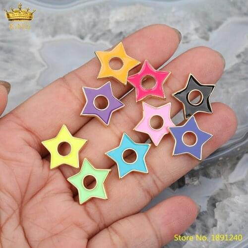 10Pcs Cute Girls Stars Beads Jewelry Accessories Bulk,Rainbow Enamel Stars Pendant For Necklace Earrings Jewelry DIY Making