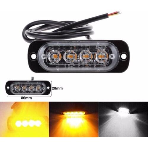 12V-24V 4 LED Strobe Warning Light Strobe Grill Flashing Breakdown Emergency Light Car Truck Beacon Lamp Amber Traffic Light