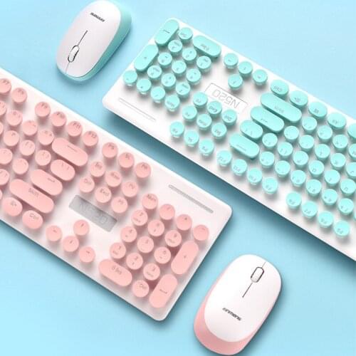 2.4G Wireless Keyboard With Mouse Round Keycap Plastic Panel Gaming Optical Keyboard For Macbook Computer Candy Colors Keyboard