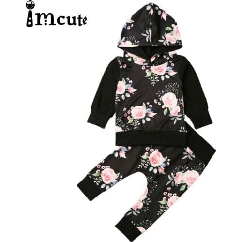 Imcute 2020 for Infant Baby Girl Clothes Long Sleeve Floral Hooded Sweatshirt Tops + Pants 2pcs Set Autumn Outfit Clothes Sets