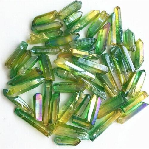 50g Green and Yellow Aura Quartz Crystal Point Titanium Treated Quartz Wand Decor Natural Quartz Crystals Mineral Crystals