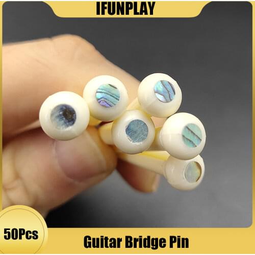 50pcs ABS Acoustic Guitar Bridge Pins with Abalone Shell Dot Inlay 6-String Guitar Bridge Pins Musical Stringed Instruments