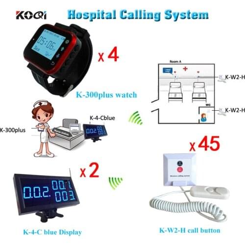 Wireless and Easy for Patient Care Calling with 45 Buttons,4 Watches and 2 Monitor for Nurse Calling System with Shipping Free