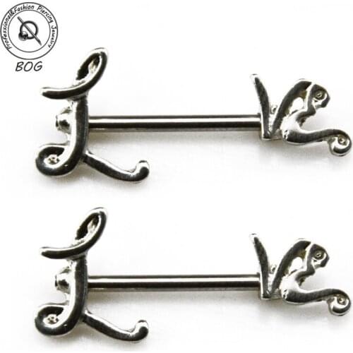 BOG-Pair 316l Surgical Steel Love Nipple Ring Piercing Barbells Nickel Free 14g