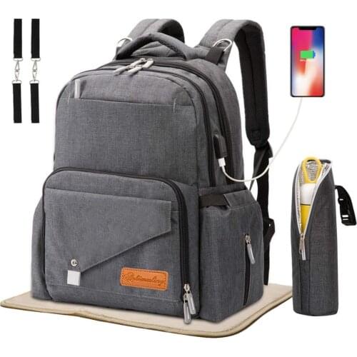 Brand High Quality Maternity Diaper Bacpack Large Capacity Baby Bag For Travel Solid Color Phone Charger Light Gray Mother Bag