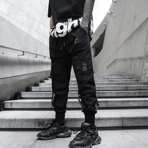April MOMO 2021 spring and summer new mens pockets elastic waist design trousers loose hip-hop casual pants jogging men
