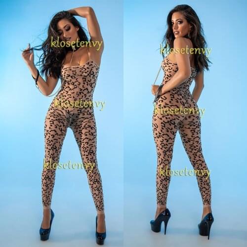 Erotic lingerie Leopard bodystocking plus size women sexy Open Crotch BabyDoll body femme Teddy latex porn lencería para mujer B