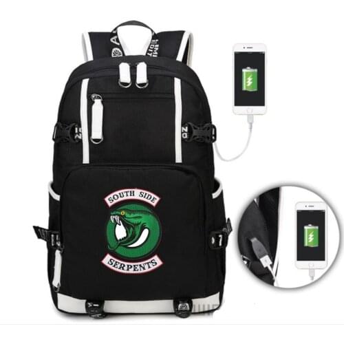 Riverdale South Side Serpents Backpack students USB Charging Mochila travel School Bag Casual Laptop bagpack for teenagers
