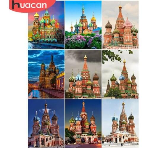 HUACAN 5d DIY Diamond Painting Church Full Square Drill Diamond Embroidery Mosaic Moscow Wahim Ascension Cathedral Decor Home