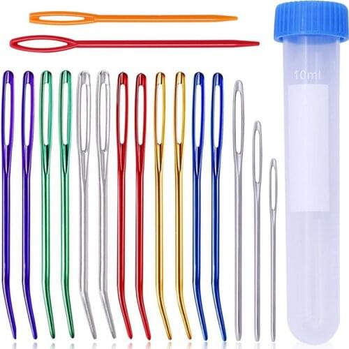 Imzay 17PCS Yarn Needle Set Bent Tip Tapestry Needles for Yarn Large Eye Blunt Needles for Hand Sewing