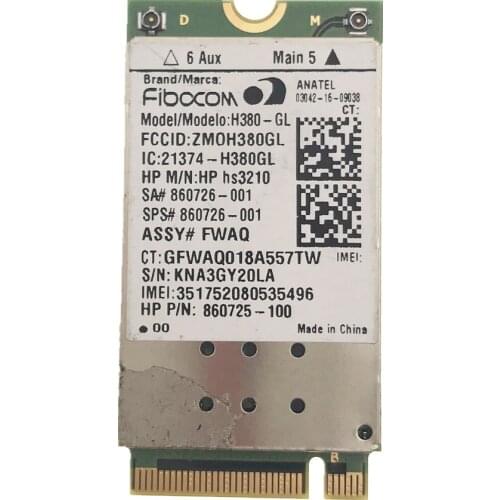 WWAN Card H380-GL HSPA+ Mobile Module M.2 860726-001 for HP ZBook 17 / 15 / 15u EliteBook 840 / 820 G4 G3 FIBOCOM HP hs3210