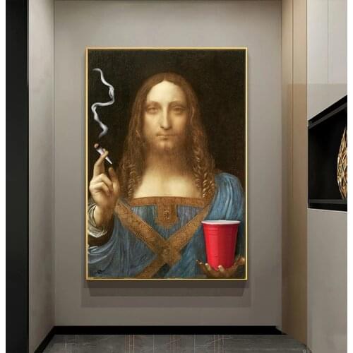 Leonardo Da Vinci Famous Reproductions Canvas Painting Savior Smoking Posters and Prints Wall Art Pictures for Living Room Decor