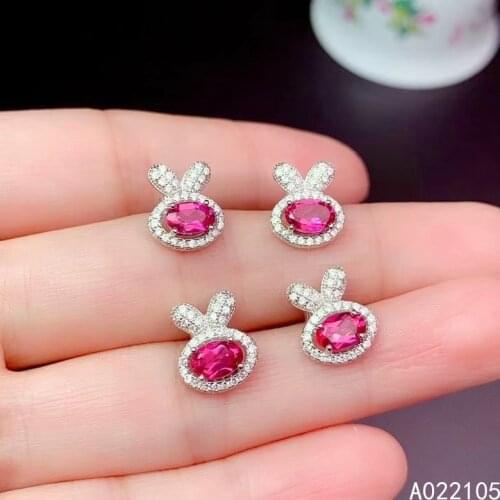 KJJEAXCMY fine jewelry 925 sterling silver inlaid natural pink topaz women trendy fashion rabbit gem earrings ear studs support