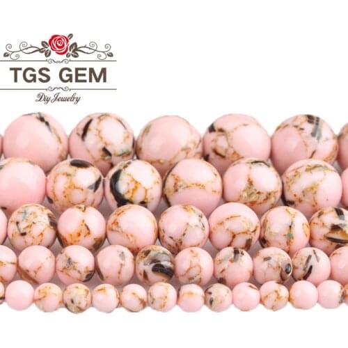 Natural Shell Beads Pink Shell Black Flecks Howlite Round Loose Beads For Bracelet Jewelry Making 4 6 8 10 12mm