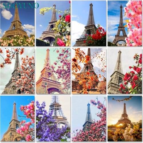 SDOYUNO Oil Paint By Numbers Tower Scenery Painting By Numbers On Canvas Frame 60x75cm Landscape Draw Painting DIY Home Decor