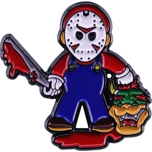 Game Cartoon Super Mario Cosplay Friday the 13th Jason Voorhees Cute Enamel Metal Backpack Clothes Coat Lapel Badge Brooch Pin