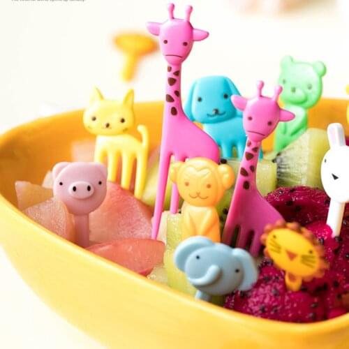 10pcs Animal Fruit Fork Mini Cartoon Children Snack Cake Dessert Food Fruit Pick Toothpick Lunches Decor Random Color