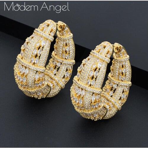 ModemAngel Luxury Leopard Statement Big Hoop Earrings For Women Wedding Cubic Zircon CZ DUBAI Bridal Round Circle 2019