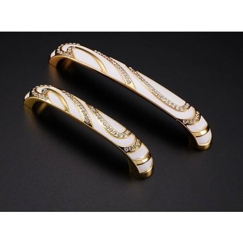 Fashion Deluxe Glass Diamond Furniture Handles Zinc Alloy Gold White Kitchen Cabinet Pulls Clear Crystal Dresser Drawer Handles