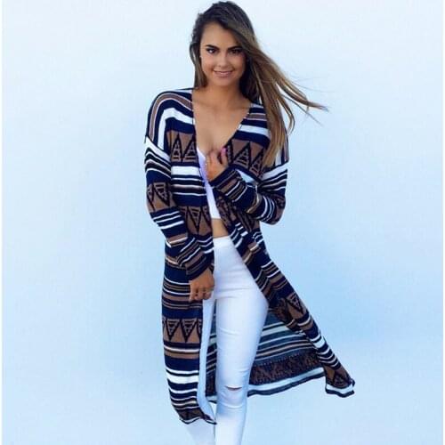 Fashion Women Loose Long Sleeve V-Neck Cardigan Shawl Print Slim Thin Summer Air Conditioning Coat Female Long Trench Clothes