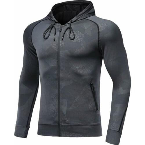 Men Camouflage Tops Running Jacket Sport Fitness Long Sleeves Hooded Tight Gym Soccer Basketball Outdoor Training Racing Jogging