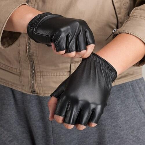 Kursheuel Brand Men Genuine Leather Gloves Sheepskin Leather Fingerless Gloves Black Driving Gloves KU-065
