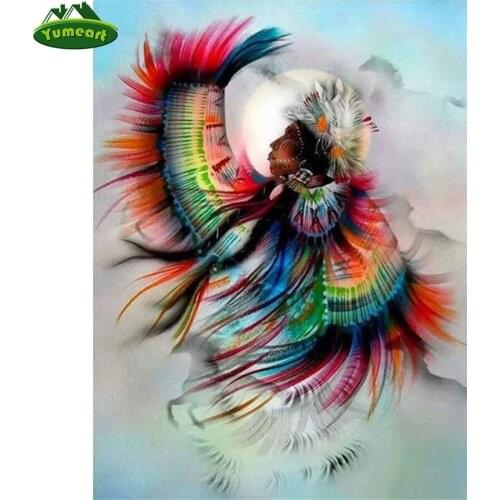 Yumeart DIY Diamond Painting by Number Cross Stitch Colorful Moon Indians Full Square Mosaic Diamond Embroidery Home Decoration