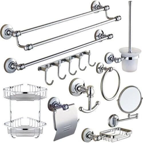 Modern Silver Polished Chrome Bath Hardware Sets Wall Mounted Solid Brass Bathroom Accessories Set Bathroom Products Yt1