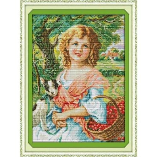 Picking Fruit Girl Joy Sunday Diy Kit Chinese Cross Stitch Patterns on Canvas Embroidery Needlework Sets Counting Patterns Dmc