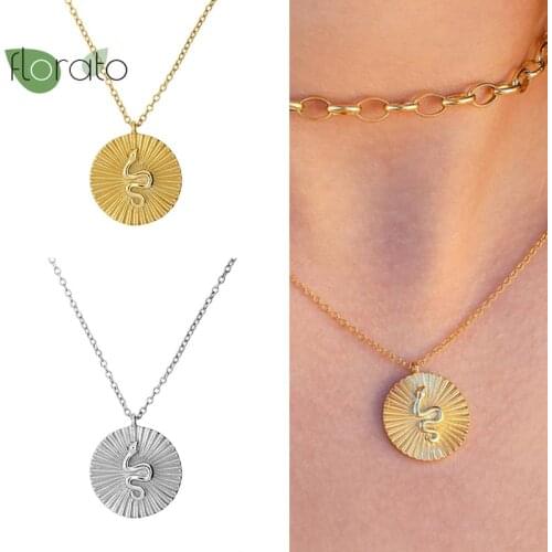 925 Sterling Silver Snake Shape Pendant Necklace for Women Punk Style Initial Round Gold Necklace Fashion Jewelry Bijoux Femme
